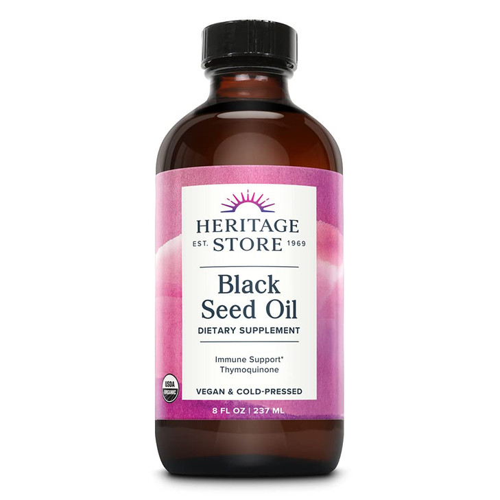 HERITAGE STORE Black Seed Oil, Organic, Cold Pressed Nigella Sativa Supplement