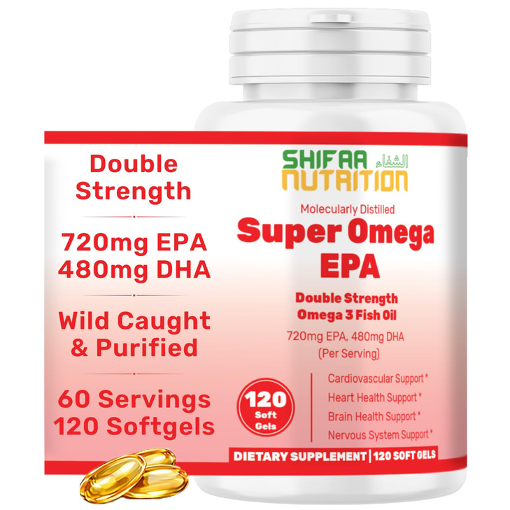 SHIFAA NUTRITION Halal Fish Oil Softgels 120 Ct, Double Strength
