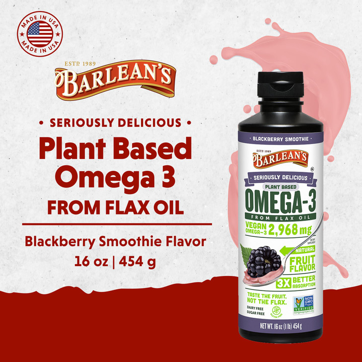 Barlean's Vegan Omega 3 6 9 Flaxseed Oil Liquid Supplement, BlackBerry Smoothie