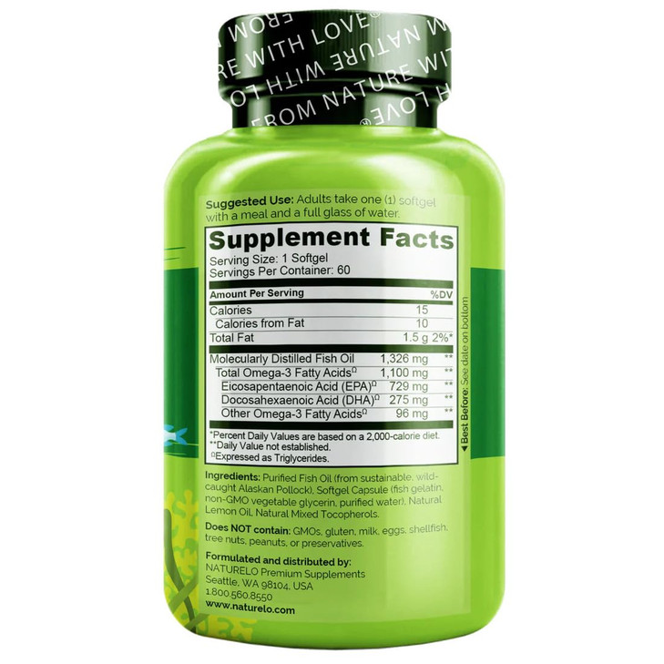 NATURELO Burpless Omega 3 Fish Oil Supplement