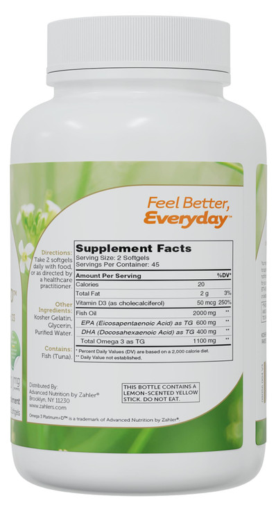Zahler Omega 3 Platinum +D, All-Natural Pure Fish Oil Supplement, Burpless