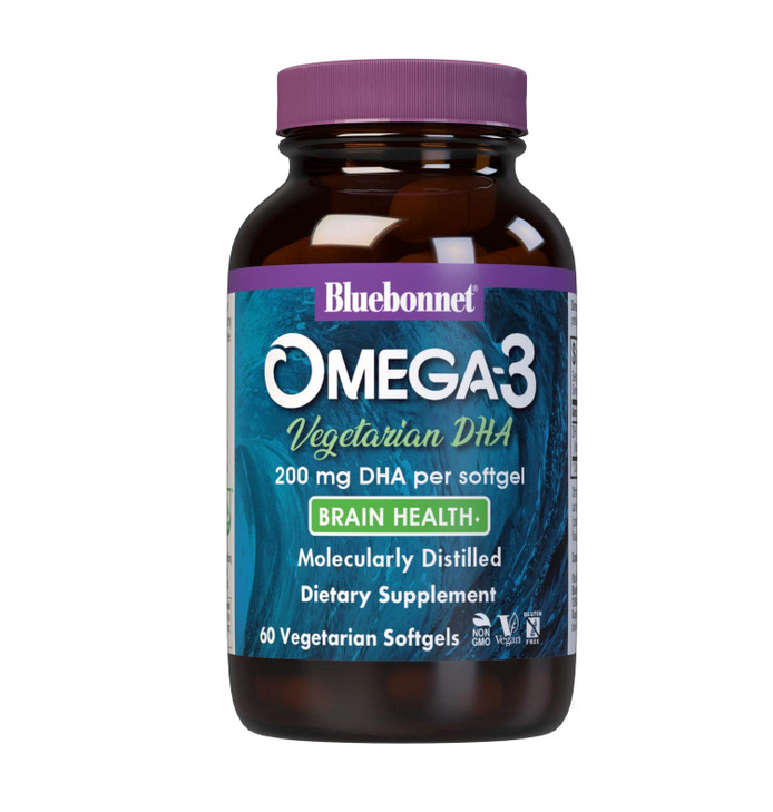 Bluebonnet Natural Omega-3 Vegetarian DHA Vegetarian Softgels, 200 mg, 60 Count