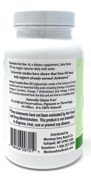 Montana Emu Ranch - Emutrients Omega Complex Emu Oil 750mg (90) Veggie Caps