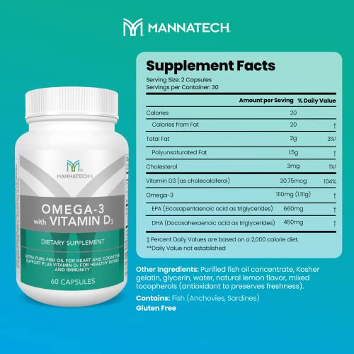 Mannatech Omega-3 with Vitamin D3 for Bone, Heart Health and Cognitive Support