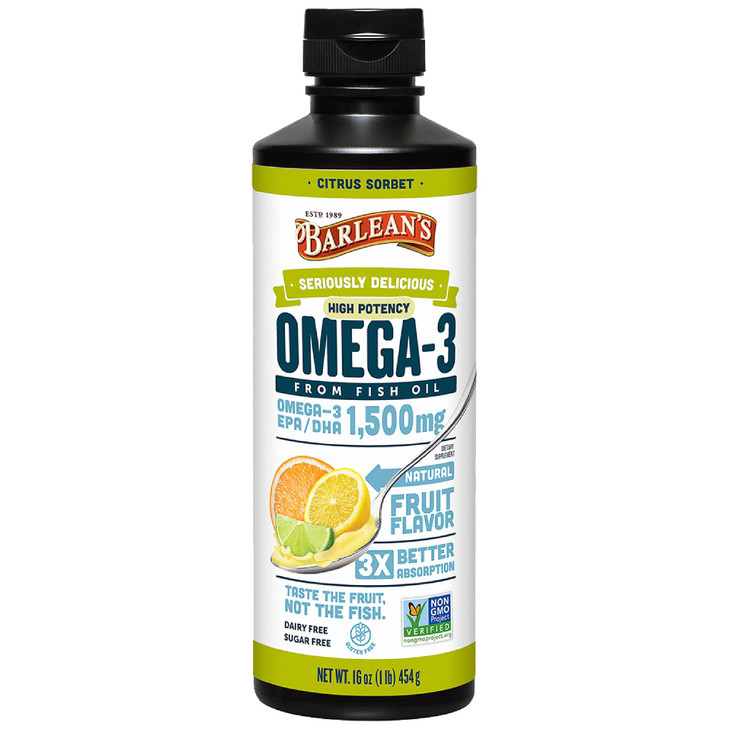 Barlean's Omega 3 Fish Oil Liquid Supplement for Men and Women, 1500mg of EPA