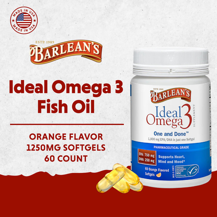 Barlean's Ideal Omega 3 Fish Oil Supplement, 1,000 mg Softgels, Pharmaceutical