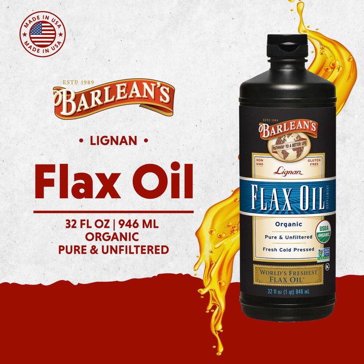 Barlean's Organic Lignan Omega 3 Flaxseed Oil Liquid Supplement for Men