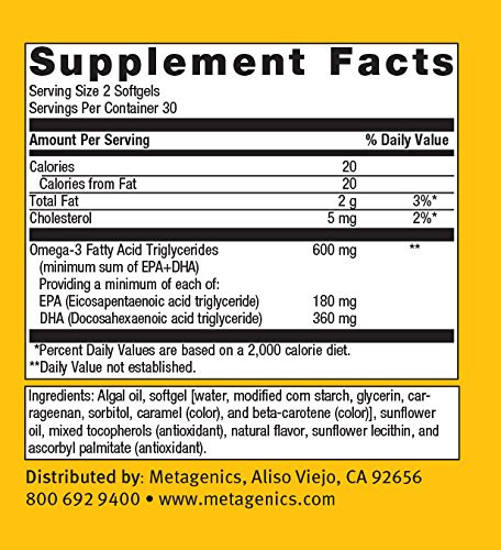 Metagenics OmegaGenics Algae EPA-DHA 300 Dietary Supplement, 60 Count