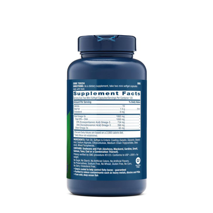 GNC Triple Strength Fish Oil Mini Omega 3 Supplement, 1000mg EPA and DHA