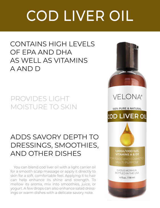 velona Cod Liver Oil - 4 Fl Oz - 1,000A/100D IU/g Omega 3 Vitamins A & D3