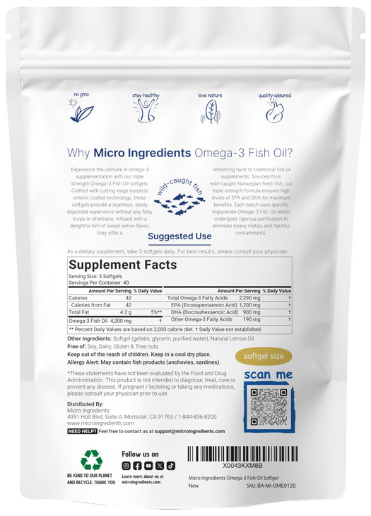 Micro Ingredients Triple Strength Omega 3 Fish Oil Supplements 4200mg Per