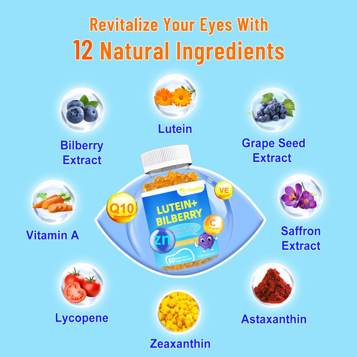20mg Lutein & Zeaxanthin Gummies with Bilberry, Astaxanthin, Omega 3, Vitamin C