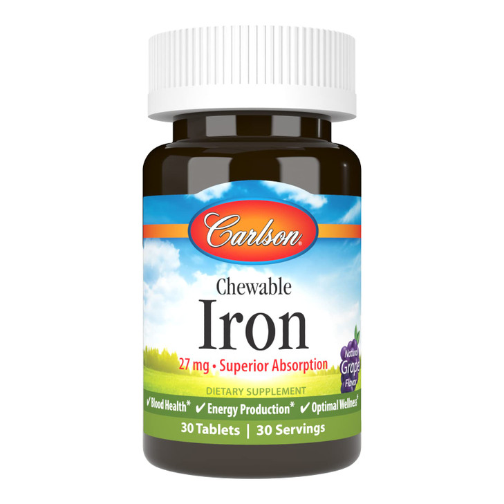 Carlson Chewable Iron 27 mg, Grape, Blood Health, 30 Tablets