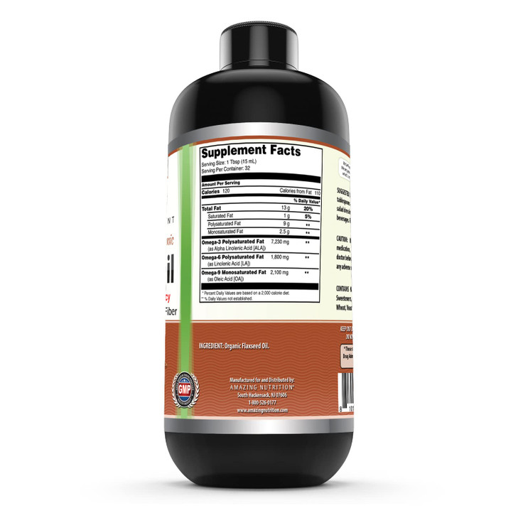 Amazing Omega Flaxseed Oil Supplement - Omega 3, Lignans & Fiber - 16 Oz