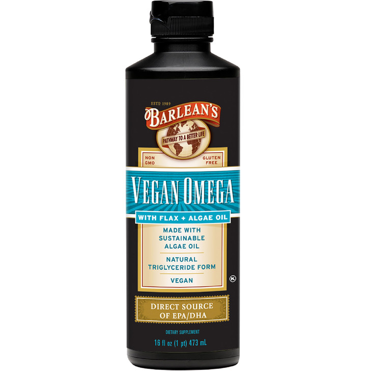 Barlean's Vegan Omega Liquid Flax and Algae Oil Plant Based EPA DHA Supplement