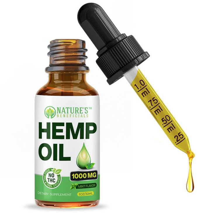 NATURE'S BENEFICIALS Organic Hemp Oil Extract Drops, 1000mg