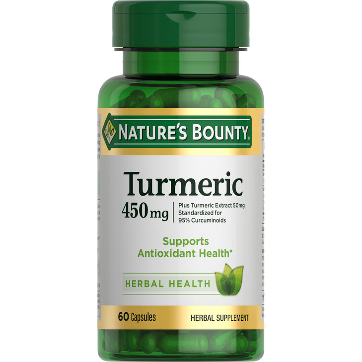 Nature's Bounty Turmeric Capsules, Herbal Supplement with Plant-Based