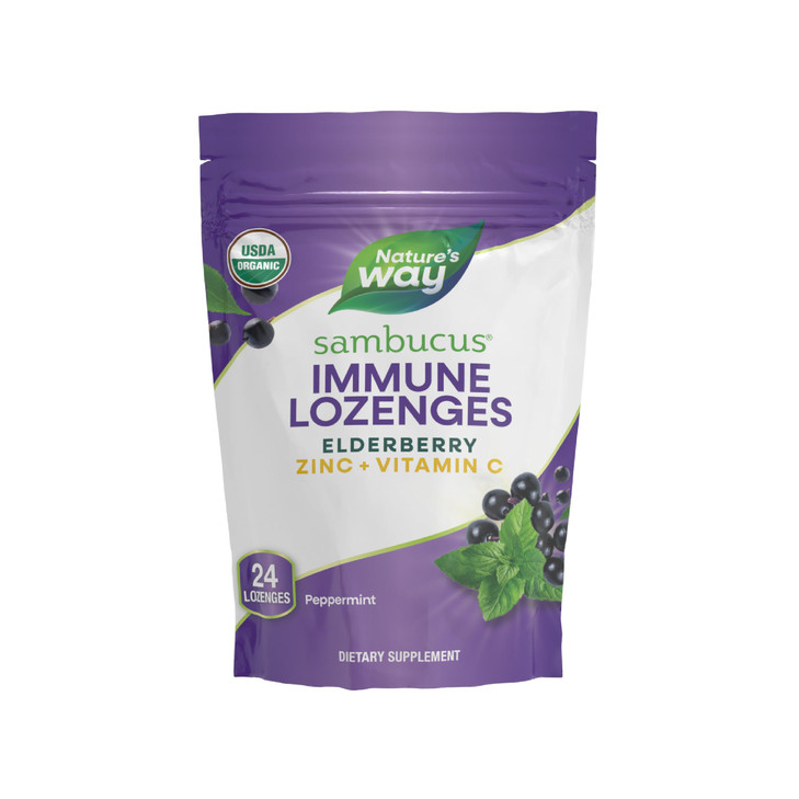 Natures Way Sambucus Zinc Lozenges with Elderberry and Vitamin C, Peppermint