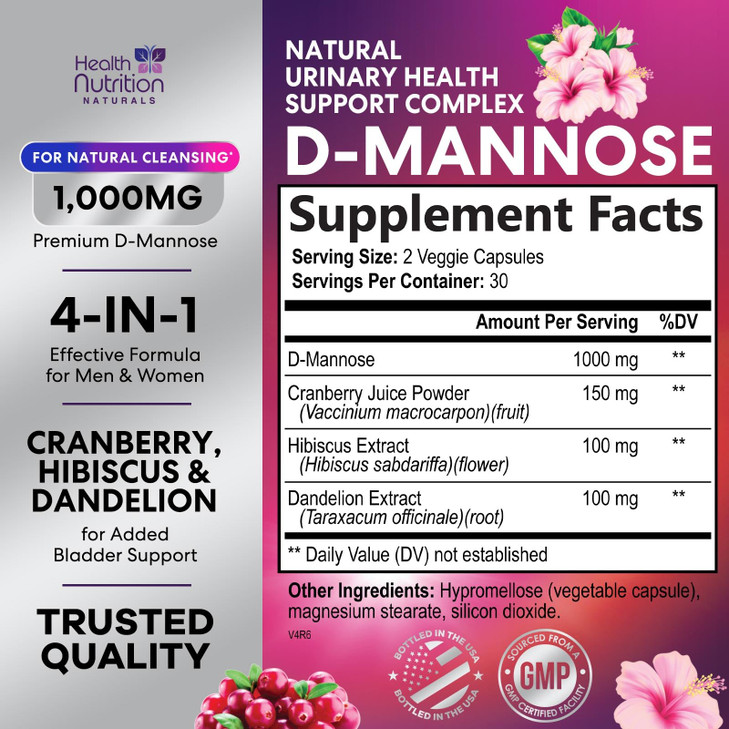 D-Mannose Supplement 1,000mg - with Cranberry, Hibiscus & Dandelion