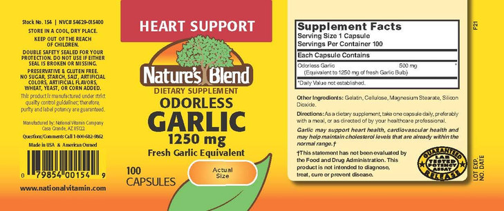 Nature's Blend Odorless Garlic 1,250 mg 100 Caps