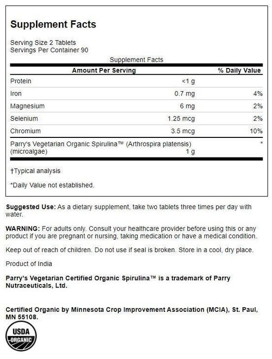 Swanson Certified Organic Spirulina 500 Milligrams 180 Tabs