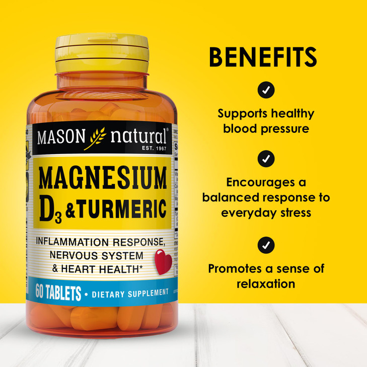 MASON NATURAL Magnesium & Vitamin D3 with Turmeric, 60 Day Supply Dietary