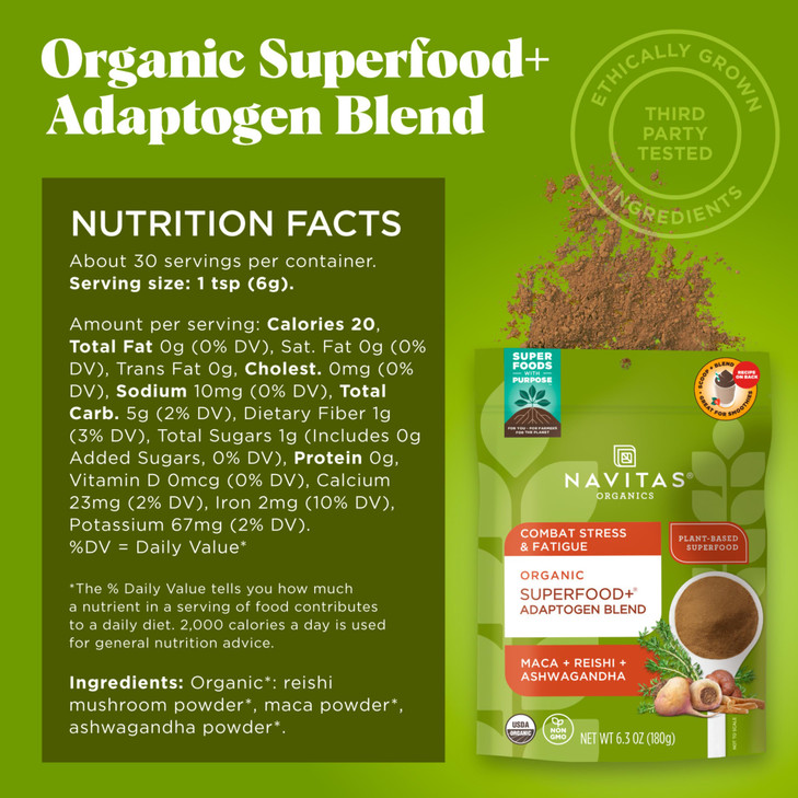 Navitas Organics Superfood+ Adaptogen Blend for Stress Support (Maca + Reishi +