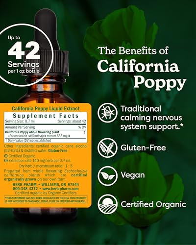 Herb Pharm Certified Organic California Poppy Liquid Extract for Calming Nervous