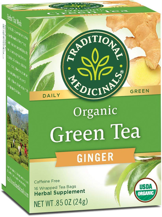 Traditional Medicinals Organic Green Tea Ginger Herbal Tea, Promotes Healthy