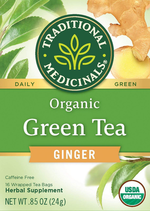Traditional Medicinals Organic Green Tea Ginger Herbal Tea, Promotes Healthy