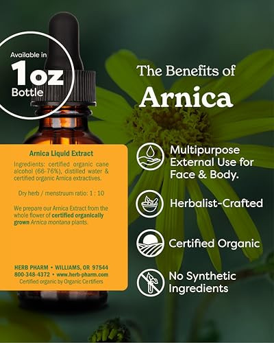 Herb Pharm Certified Organic Arnica Liquid Extract for Minor Pain Support, 1 Fl