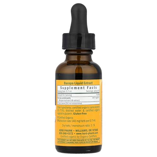 Herb Pharm Certified Organic Bacopa Liquid Extract for Brain Support