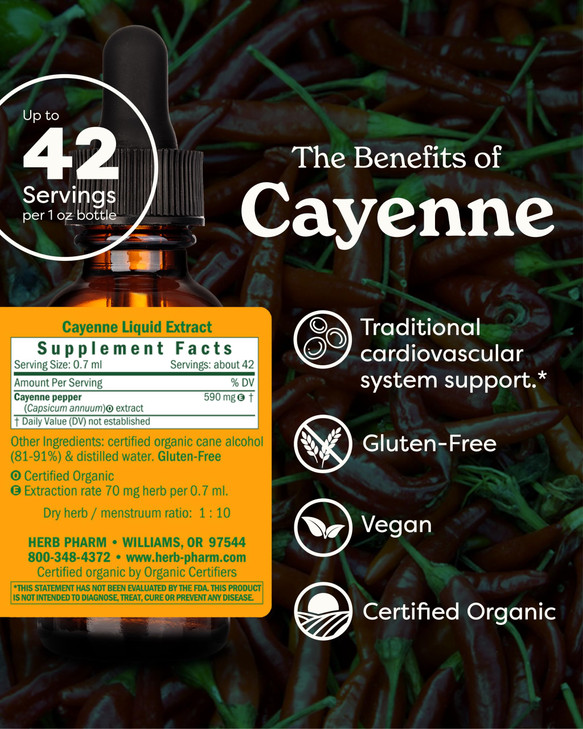 Herb Pharm Certified Organic Cayenne Extract for Cardiovascular and Circulatory