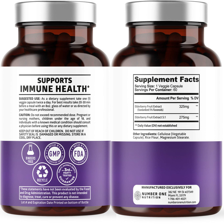 N1N Premium Black Elderberry Capsules for Adults [Max Strength] Pure and Potent