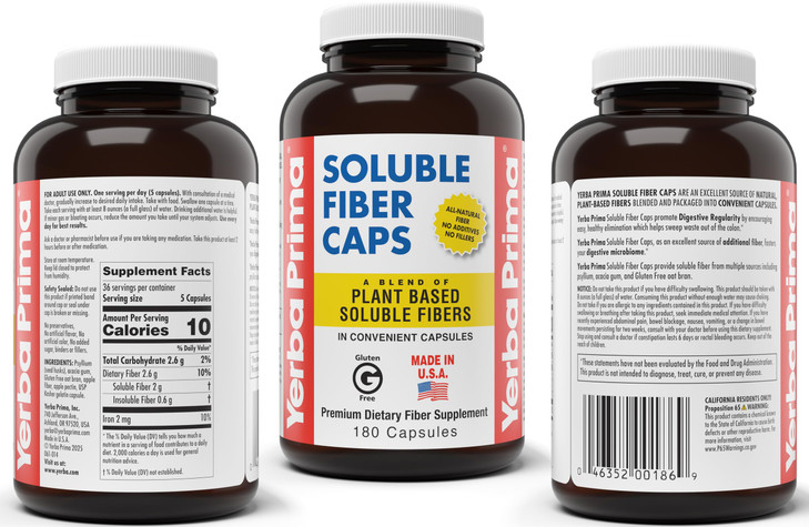 Yerba Prima Soluble Fiber Capsules, 180-Count