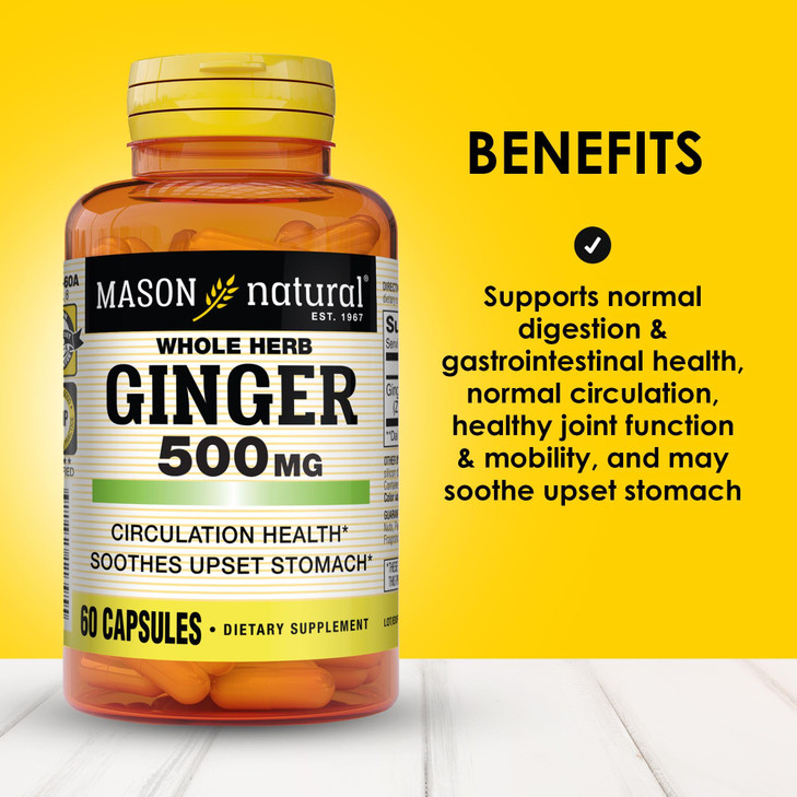 MASON NATURAL Whole Herb Ginger 500 mg, 6 Month Supply, Natural Herbal