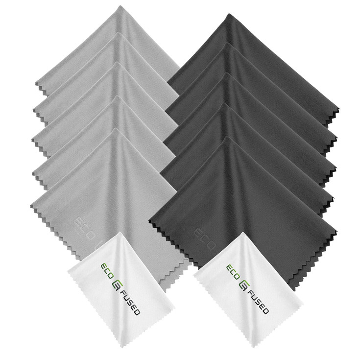 Eco-Fused Microfiber Cleaning Cloths - 12 Pack - for Cleaning Glasses, Spectacles, Camera Lenses, iPad, Tablets, Phones, iPhone, Android Phones, Lapt