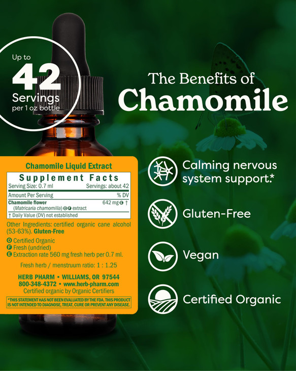 Herb Pharm Certified Organic Chamomile Liquid Extract for Calming Nervous System