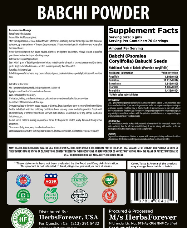 Herbsforever Babchi Powder 230g - Pure Psoralea Corylifolia Churna