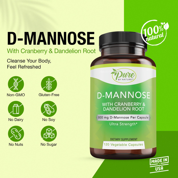 Pure by Nature D-Mannose with Cranberry and Dandelion Root, 120 Count