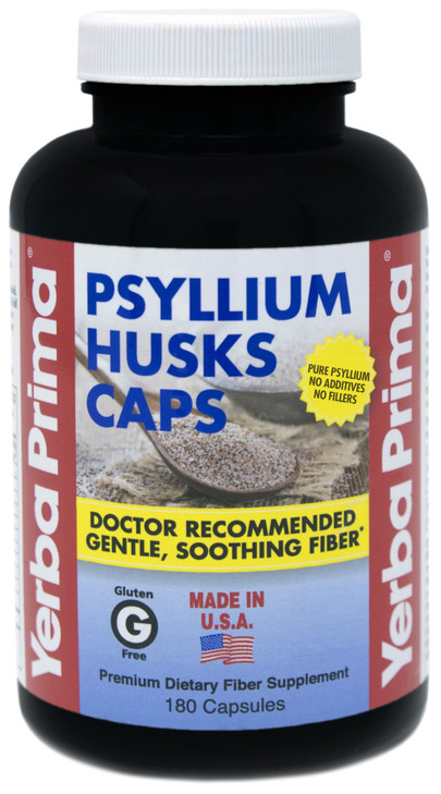 Yerba Prima Psyllium Husks Caps Dietary Fiber 625 mg, 180 Capsules