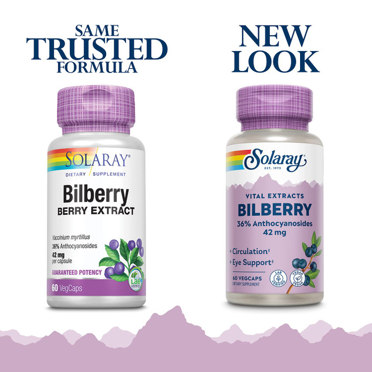 SOLARAY Bilberry Berry Extract 42 mg, Eye Health & Circulation Support, with 36%