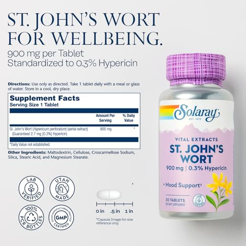 SOLARAY St John's Wort 900 mg, Once Daily Mood Support Supplement, Standardized