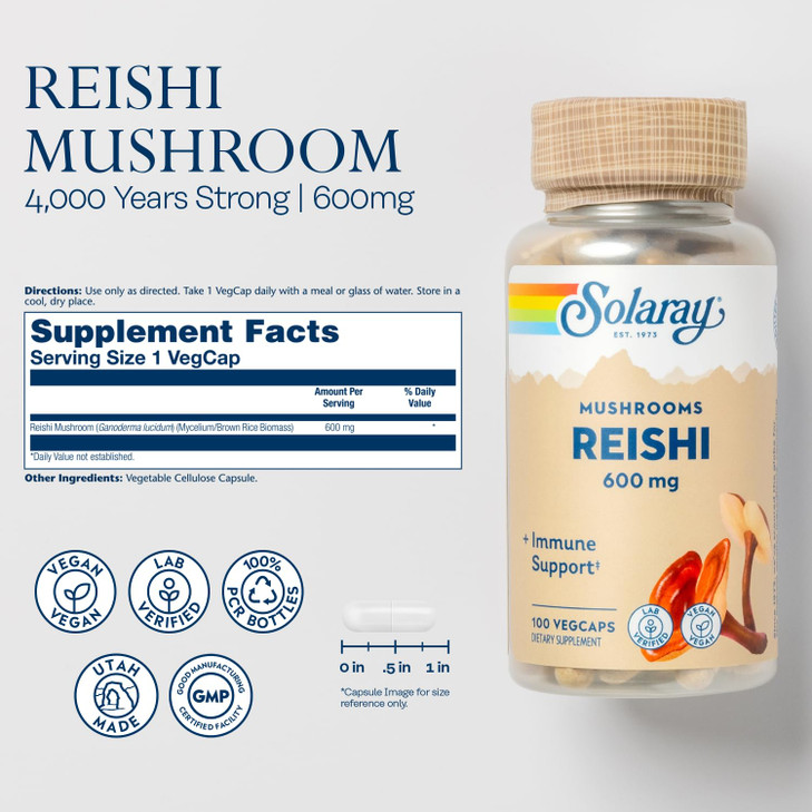 SOLARAY Reishi Mushroom 600mg - Reishi Mushroom Capsules for Immune Support