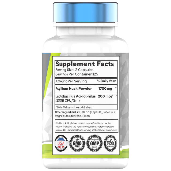 tnvitamins Psyllium Husk Capsules - 1700 MG - 250 Capsules