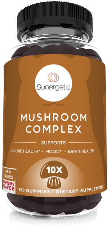 Sunergetic Premium Mushroom Gummies Supplement -for Immune Health, Brain, Mood &