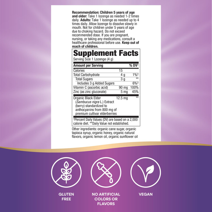 Nature's Way Sambucus Immune Lozenges, Zinc, Vitamin C, Elderberry, Immune