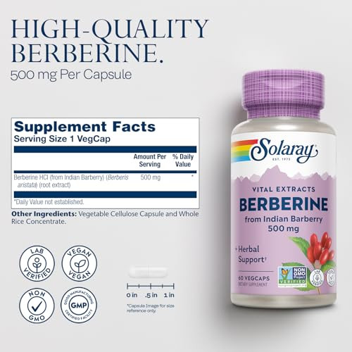 SOLARAY Berberine 500mg - Berberine Supplement for a Healthy, Active Lifestyle