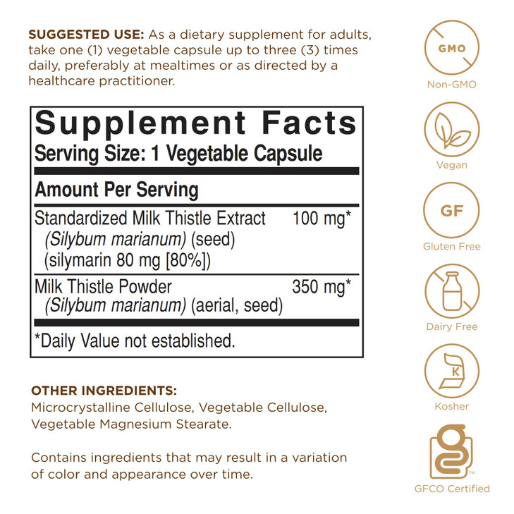 Solgar Milk Thistle - 100 Vegetable Capsules - Full Potency (FP)