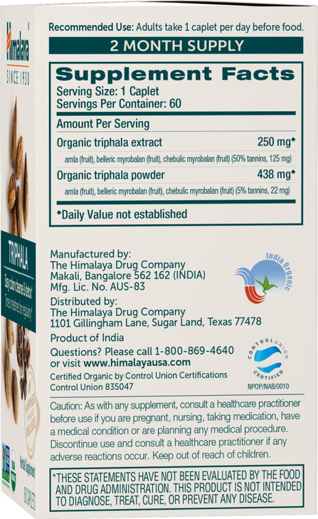 Himalaya Organic Triphala, 2 Month Supply, for Colon Cleanse, Detox & Occasional